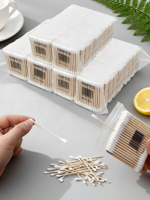 100/200 قطعة من أعواد القطن العضوية المغطاة بالخيزران، مناسبة لتنظيف الأذن والمكياج وإزالة المكياج والتنظيف اليومي