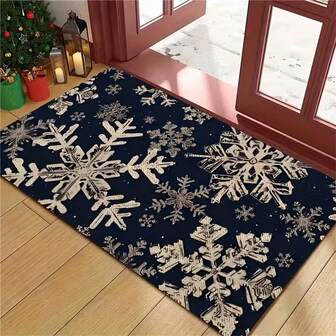 1件装圣诞装饰雪花图案门垫，现代加厚吸水速干入口地毯，浴室装饰浴垫，圣诞装饰，户外地毯，门垫，室内入口垫，黑色地毯，脚垫，装饰地毯，脚垫，吸油防滑厨房垫，可机洗防污入口装饰地毯，无异味吸水防滑垫，户外门垫