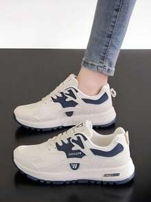 女士休闲运动鞋，平底，轻便，软底，舒适跑鞋，阿甘风格 - 藍白色 - 查看 1