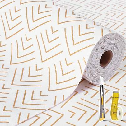 Shelf Liner For Kitchen Cabinets Non Adhesive Drawer Liner Non-Slip Thickened Shelf Liner Paper Strong Easy To Clean For Tool Box Refrigerator With Knife And Tape Measure, Gold Arrow, 11.8 X 118 In