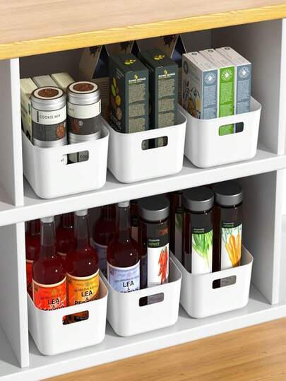 1pc Plastic Storage Box - White And Gray Storage Cabinet, Storage Basket, Small Storage Basket, Suitable For Home Kitchen, Bathroom, Bedroom, Wardrobe, Living Room And Other Places