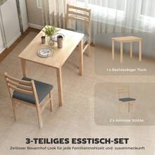 3 Piece Dining Table Set With 2 Chairs, Kitchen Table For Compact Spaces, Upholstered Chairs, Space Saving, MDF, Natural Wood - 1 - View 4