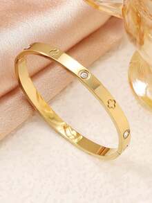 1 Set Bracciale in acciaio inossidabile minimalista a fiore cavo, 3 pezzi, alla moda, versatile, elegante, creativo, adatto per uso quotidiano, regalo per donna