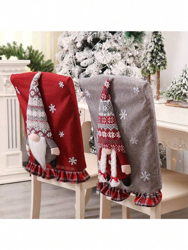 2 PIEZAS Funda para respaldo de silla de anciano sin rostro de Navidad - Adorable muñeca sin rostro 3D de lino Fundas para sillas de comedor, sillas de cocina y sala de estar - Diseño adorable de pareja de Papá Noel que agrega un ambiente festivo a las fiestas navideñas, reuniones familiares y celebraciones de invierno - Material de lino acogedor, fácil de instalar y quitar