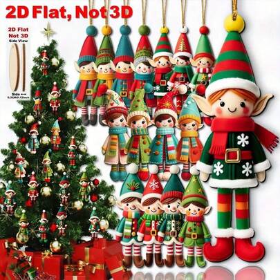 2D Flat, 8/16 Colorful And Chic Elf Wooden Decorations 4.72 Inches Tree Top Decoration Suitable For Christmas Tree Decoration, Home/Office/Classroom Decoration Perfect For Christmas, New Year, Birthday Multifunctional Gifts - Box Decoration And Holiday Gifts, Hanging Christmas Decorations, Party Planners (Mixed Styles Shipped)