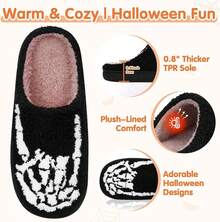 Cozy Plush Halloween Pumpkin Slippers, Non-Slip Fluffy Design - Skeleton Hand - View 9