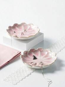 1pc 4.45-Inch Ceramic Flower Petal Jewelry Tray Holder, Storage Dish For Necklaces, Nordic Creative Reactive Glaze Japanese Style High-End Elegant Gradient Lotus Flower Shaped Flat Dish, Suitable For Hotels, Jewelry Stores, Restaurants, Offices, Exhibitions, Kitchens, Living Rooms, Bathrooms, Home Decor, Jewelry, Hair Accessories, Daily Items, Fragrance, Back To School.