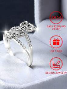 1pc S925 Sterling Silver Owl Shaped Ring, Black Synthetic Cubic Zirconia Eyes, Mysterious & Sparkling Synthetic Cubic Zirconia, Suitable For Daily Wear, Dates, Weddings, Celebrations, Easter, Halloween, Valentine's Day, Mother's Day, Birthday Gift, Comes With Gift Box