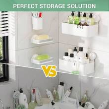 Estantes de Regadera con Ventosa, Organizadores para Regadera con Ganchos sin Taladros, Colgante para Pared Accesorios Juego de 5 para Bao con Soportes para Cepillo, Jaboneras, Almacenamiento - 5 Piezas - Ver 6