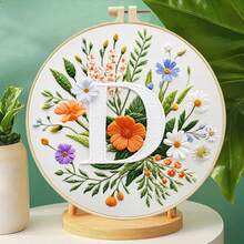 26 Alphabet Floral Cross Stitch Kit - DIY Materials (Including Embroidery Frame, Needles, Threads, Printed Fabric) With Instructions, 11CT Grid 29*29cm Decorative Painting, Home Gift, Beginner Embroidery - Multicolor - View 6