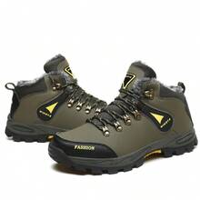 Botas masculinas para esportes ao ar livre, botas masculinas para caminhadas, botas masculinas de cano alto para outono/inverno, botas de neve resistentes à água com cabedal em PU, botas de trekking, botas para caminhadas, camping, caça e trilhas, botas/sapatos de inverno masculinos, botas duráveis, botas esportivas de tamanho grande com cadarço, botas de trabalho, adequadas para atividades ao ar livre no outono/inverno. - Verde de Exercício - Ver 7