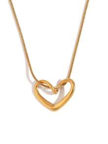 1 件时尚镂空简约心形项链，不锈钢电镀不褪色锁骨链，适合女士 - 金色 - 查看 3
