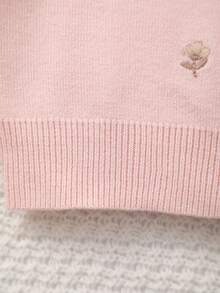 Girls' Knitted Round Neck Handmade Floral Embroidery Cardigan - Pink - View 6