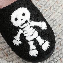 Cozy Plush Halloween Pumpkin Slippers, Non-Slip Fluffy Design - Skeleton - View 5