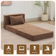 Convertible Folding Sofa Bed Sofa Living Room Sofa Small Corduroy Sofa Bed Leisure Chair Foldable Memory Foam Floor Bed Suitable For Bedroom RV Dormitory Office With Pillow Corduroy Gray Single - Vải lanh nâu - Xem 3