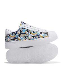 Unisex Graffiti Lace-Up Skateboard Shoes, Versatile Casual Fashion Sneakers For Couples, Suitable For All Seasons