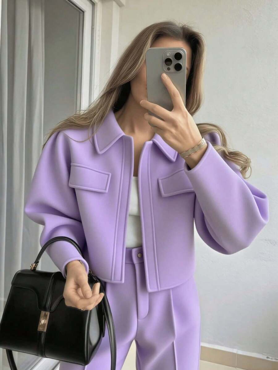 Women's Casual Regular Jacket, Suitable For Autumn, Winter, And Spring - Mauve Purple - View 1