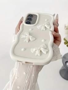 1pc Dopamine Big Wave Butterfly Pearl Soft Phone Case Compatible With Apple 17/Redmi Note 11 4G/Galaxy A55/Infinix Note 30/ Moto E30/Camon 20/Camon 20 Pro 4G/Spark 8C/Spark Go 2022/Smart 7, Smart 8 - White - View 4