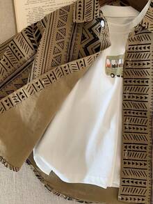Young Boy Geometric Print Casual Shirt, Spring/Summer - Khaki - View 9