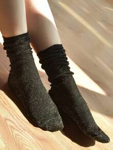 3 Pairs/6 Pairs Random Women Socks, Autumn/Winter Shiny Silver Thread Fashion Luxurious Crew Socks - Multicolor - View 4