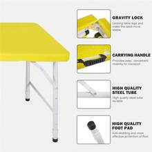Portable Plastic Folding Table 4ft/6ft Heavy Duty White Black Picnic Dining Table Fold-In-Half For Camp Party Kitchen Indoor Outdoor Yellow - Yellow - View 6