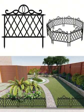 4/10pcs Durable Plastic Decorative Garden Border Fence, Removable Outdoor Patio Plant Fence, Lawn Edge Barrier, Easy To Install