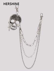 Hershine Wielowarstwowy metalowy łańcuch do spodni punkrockowych z nitami, kolcami i czaszką, personalizowany dodatek modowy dla kobiet, odpowiedni na imprezę, Halloween i Boże Narodzenie. Idealny prezent dla rodziny i przyjaciół na Boże Narodzenie, Halloween i Święto Dziękczynienia.