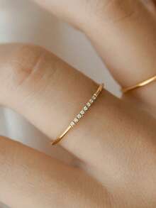 1pc Minimalist Stainless Steel Ultra-Thin 8-Diamond Ring, Suitable For Women's Daily, Festival, And Party Wear - Yellow Gold - View 2