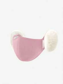 女士温暖毛绒耳罩口罩，可爱透气，冬季二合一防风口罩 - 彩色 - 查看 4