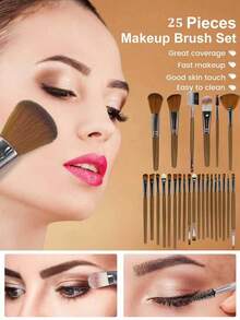 41件套奢华化妆刷套装，含便携化妆包、专业化妆刷和海绵，轻松打造精致妆容。套装包含：25支化妆刷、3个化妆海绵、3个迷你化妆海绵、3个三角粉扑、3个迷你气垫粉扑、1个发箍、2个刷架和1个刷子清洁工具。化妆刷套装，混合化妆工具，包含散粉刷、腮红刷、高光刷、眼影刷等，刷具齐全，化妆刷套装，完整化妆工具包。 - 咖啡棕 - 查看 9