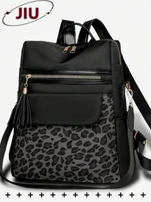 Anti-Theft Leopard Print Tassel Nylon Backpack For Women, Multi-Functional And Stylish Daily Bag, Multi-Pocket Lightweight Travel Bag, Large Capacity Simple School Bag, Convenient Book Bag, Suitable For Students, Nurses, Teachers, Business People, Travel And Vacation, Business Trips, Daily Commuting, Shopping, Office, Dating, Hiking, Training, Work, Birthday Gifts, Holiday Gifts - Multicolor - View 14