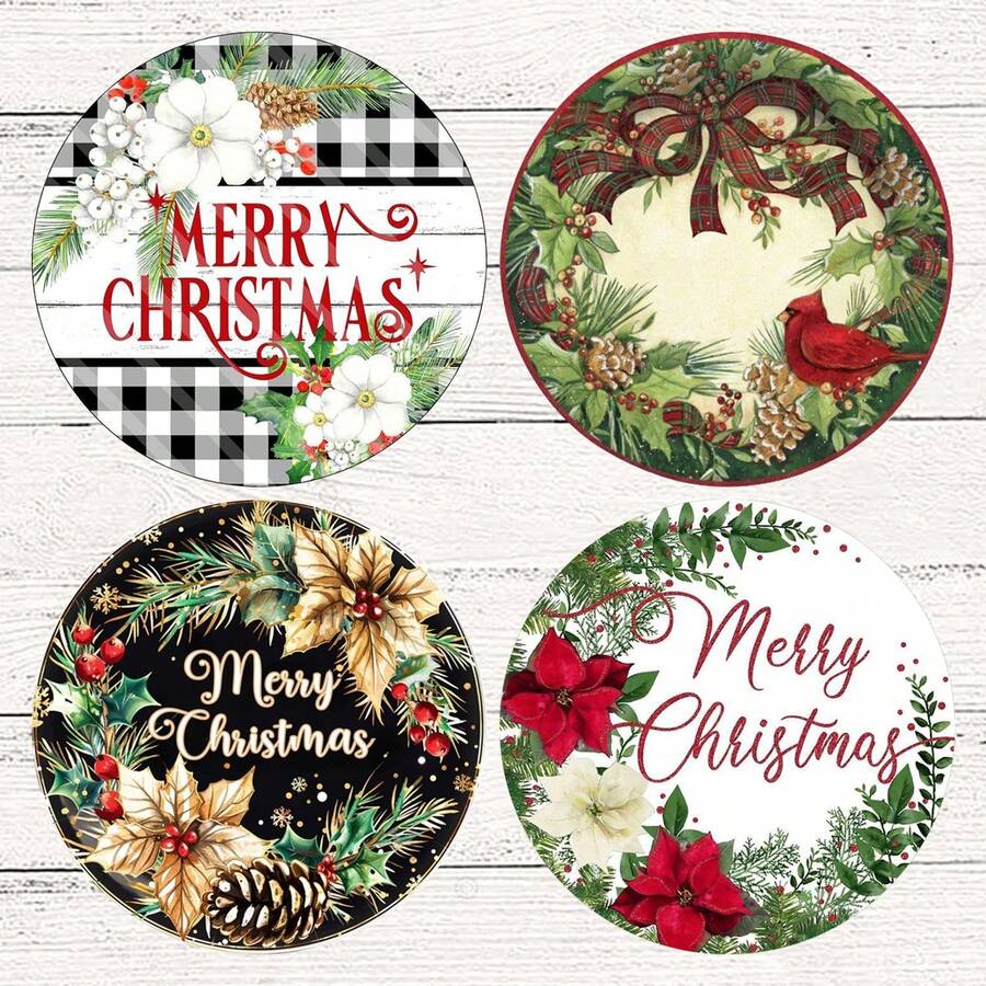 4 piezas/8 piezas Posavasos con tema navideño, posavasos absorbentes con estampado navideño para café, cocina, mesa, habitación, decoración de bar, regalo navideño - Multicolor - Ver 1