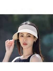 1pc Vintage Straw Hat, Foldable Brimless Boho Sun Hat, Fashion Sun Protection For Women