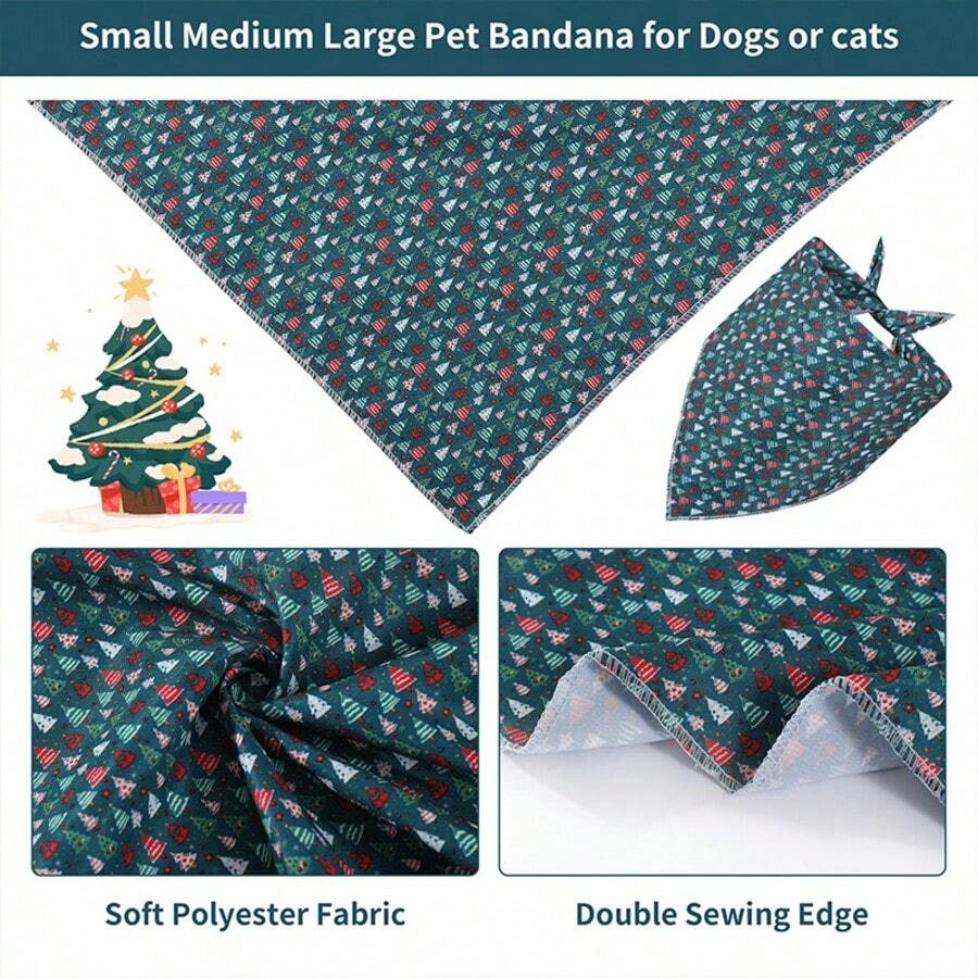 1 pieza/3 piezas Árbol de Navidad y Papá Noel ajustables, Pañuelo triangular para perros con estampado de copos de nieve - Adecuado para mascotas pequeñas y medianas, de poliéster lavable a máquina, cómodo para todas las estaciones, Disfraz navideño para perros, ideal para Navidad y todo el año