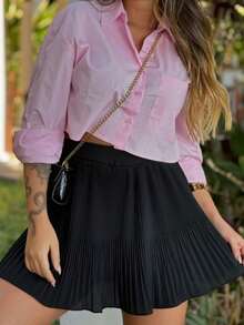 Shorts Short Skirt Pleated Round Loose High Waist Women's Fashion Clothing Spring Summer - màu đen - Xem 6