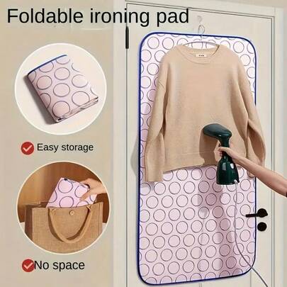 [Heat-Resistant Ironing Pad] Portable Heat-Resistant Ironing Pad | Foldable Non-Slip Ironing Board With PP Material, Multi-Surface Compatible For Travel & Home Use, Space-Saving Design, Travel Ironing Pad | Door Hanging Ironer