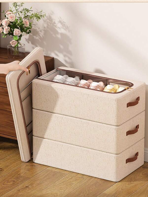 Caja de almacenamiento plegable, caja de almacenamiento de zapatos rectangular, almacenamiento multifuncional, soporte de marco de acero, ventana extraíble, adecuado para zapatillas y tacones altos, almacenamiento debajo de la cama, caja de almacenamiento de zapatos plegable a prueba de polvo y antioxidante debajo de la cama, almacenamiento de ropa