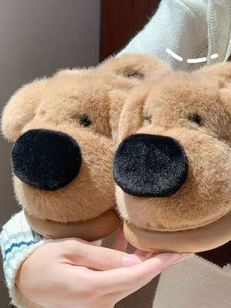 Cute Animal Embroidered Plush Cartoon Anti-Slip Indoor Slippers For Women, Comfortable Home Slippers For Winter