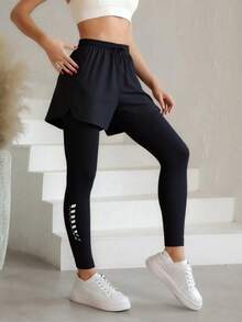 1 pièce Leggings de sport pour femmes, pantalon 2 en 1 pour le fitness toutes saisons, anti-flashage, doublure élastique avec poches, collants imprimés pour la course