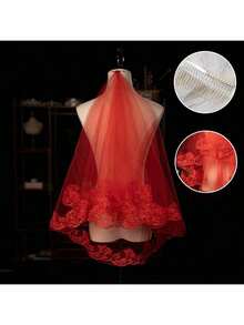 1pc Double Layer Black Lace Veil With Hair Comb, Suitable For Wedding, Cosplay, Photography, Elegant Wedding Accessory, Stunning Look - Multicolor - View 7