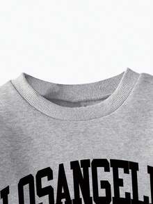 青少年女孩字母图案印花圆领长袖上衣和牛仔裤套装 - 灰色 - 查看 3