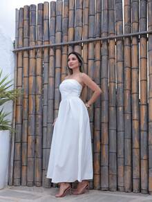 Elegant Long Tailored Dress - 白色 - 查看 3