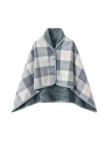 1件加厚双层格子法兰绒披肩毯，用途广泛，居家、办公皆宜，韩式风格可穿戴毯，孕妇裹巾，哺乳巾，保暖毯，送给妈妈的绝佳礼物，秋冬季可搭配连衣裙