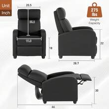 | Recliner Chair | No Massage Function | Leather Black | With Lumbar Support, Adjustable Push Back, Wide Armrests, Footrest & Padded Seat | Easy Assembly | For Living Room, Home Theatre - 黑色 - 查看 2