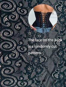 1pc Lace Bustier Crop Corset Tops For Women Push Up Shapewear Lace Up Bra Sexy See Through Mesh Overbust Corset Waist Trainer - Black - View 6