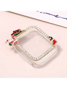 1pc Christmas Watch Band/Case Suitable For Apple Watch SE/8/7/6/5/4 Series 40/41mm And 44/45mm, Unique Hollow-Out Design With PC Hard Shell Material + Colorful Rhinestone Metal Frame - Direct Touch Screen With No Delay, Lightweight And Durable, Metal Band With Adjustable Folding Clasp, Great Gift - Watch Accessories (Not A Set, Watch Case And Band Sold Separately)