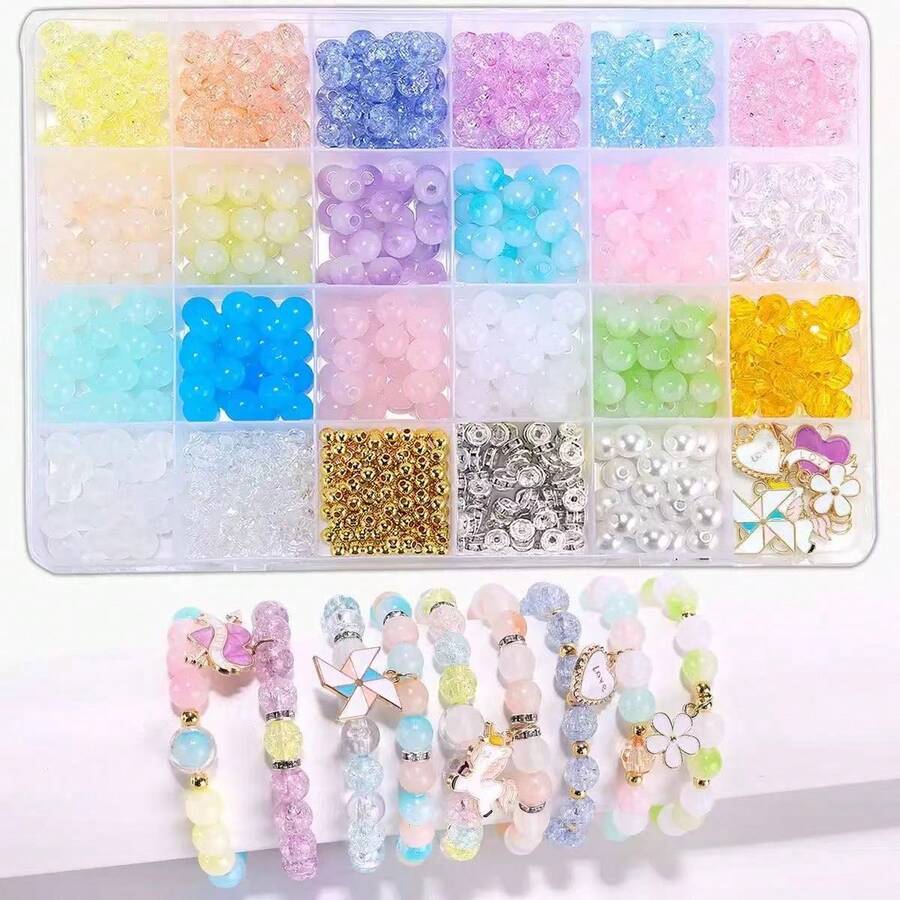 1 Box 24pcs Crystal Beads, Bracelet & Jewelry Making Kit, Suitable For Holiday Gifts