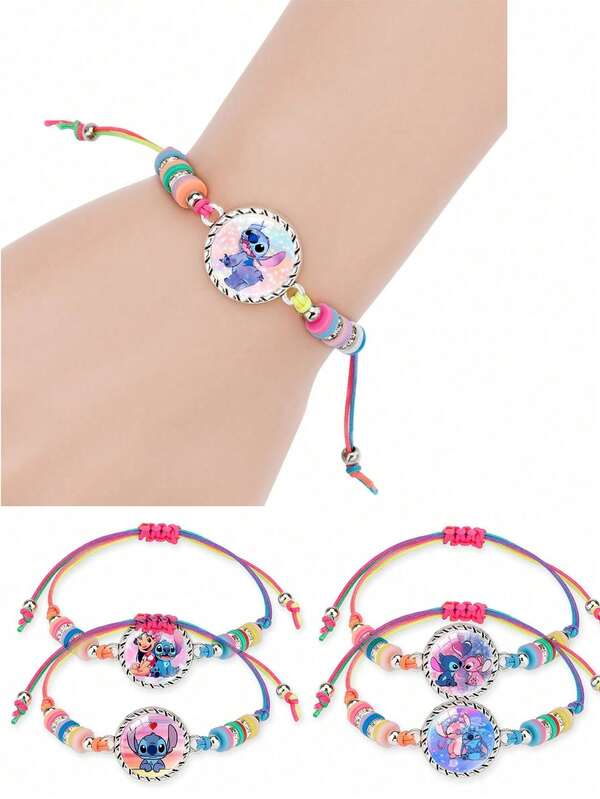 سوار ستيتش ذو موضوع أزرق أنمي، اكسسوارات تزيين السوار بالخرز والنسج، صورة شخصية ستيتش أنمي، هدايا عيد الميلاد، اكسسوارات حفلة تنكرية، شريط معصم (لون الخرز والحبل عشوائي)