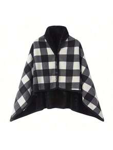 1件加厚双层格子法兰绒披肩毯，用途广泛，居家、办公皆宜，韩式风格可穿戴毯，孕妇裹巾，哺乳巾，保暖毯，送给妈妈的绝佳礼物，秋冬季可搭配连衣裙