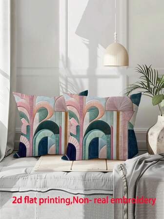 2 st. bohemiska geometriska abstrakta örngott, flera storlekar, 2D enkelsidigt tryck, kuddfodral med fuskbroderi, dekorativa mjuka plyschkuddar till soffan, lämplig för kontor, hem, sovrum, vardagsrum (kuddinlägg ingår ej) - ingen broderi - flera storlekar